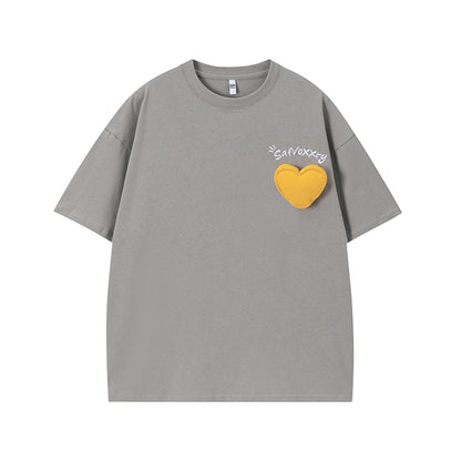 𝕃oose 𝔽it ☞𝟤𝟢𝟤𝟧 ☜美式復古愛心字母圓領T-Shirt寬版上衣SA-5