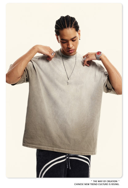▶𝔽𝕦𝕤𝕚𝕠𝕟 𝔽𝕠𝕔𝕦𝕤 ⌘𝓦𝓪𝓼𝓱𝓮𝓭 𝔀𝓲𝓷𝓭 ◀ 2025春夏潮牌ins新款纯棉水洗做舊短袖街頭巴家重磅半袖Ｔ恤 TZ-05