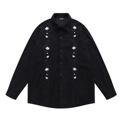 𝔼mbro 𝕊hirt𒉽2025秋冬復古花卉刺繡燈芯絨襯衫外套D-85