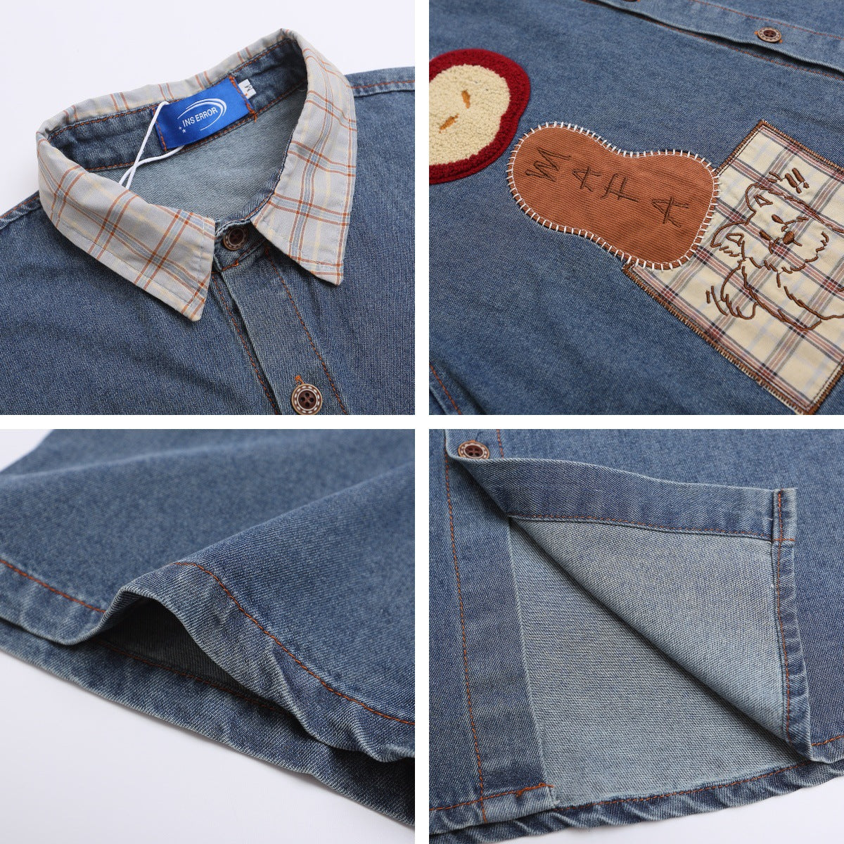 𝔼mbro 𝕊hirt𒉽美式復古可愛小狗刺繡牛仔休閒襯衫外套I-710