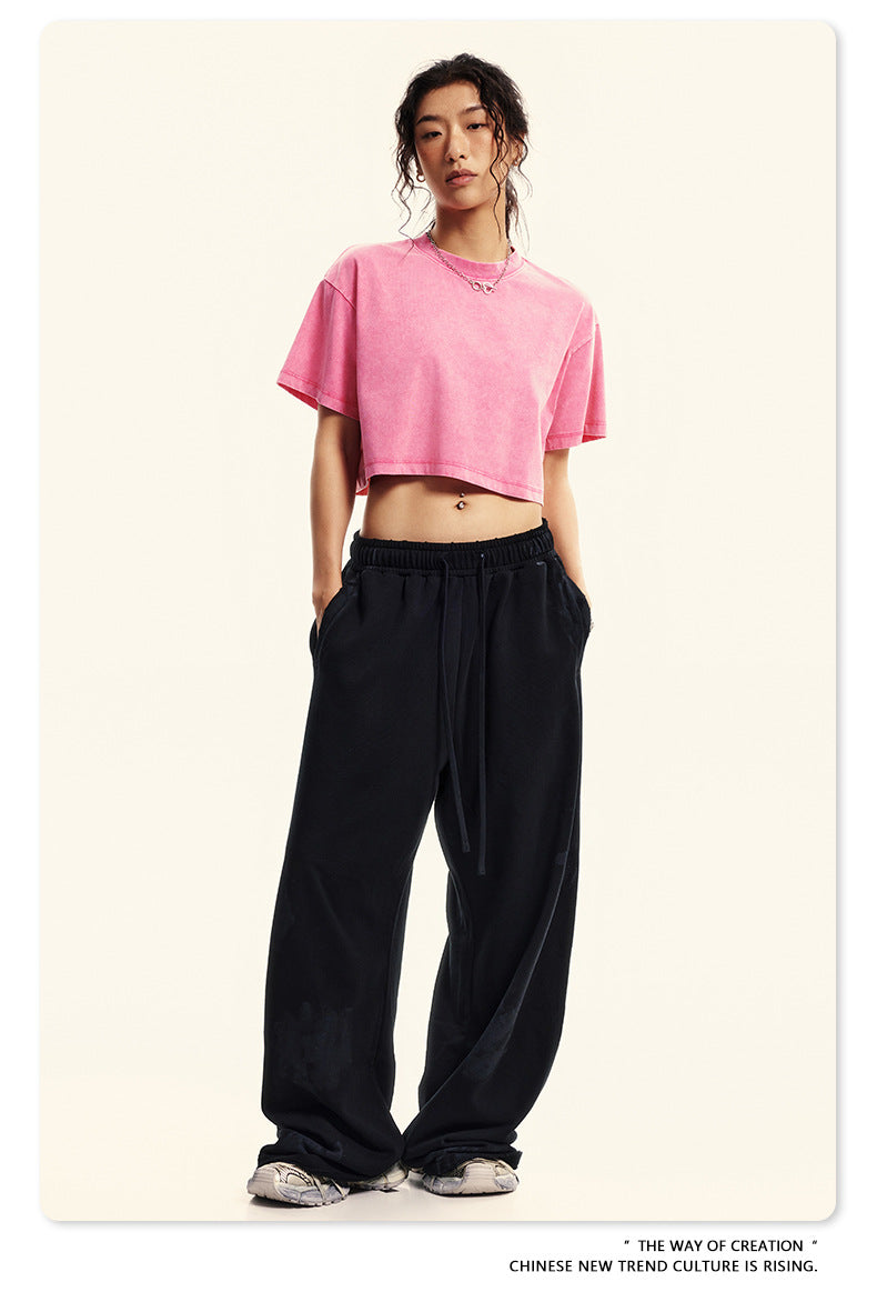 Fierce & Fitted 夏季美式復古做舊辣妹短款T袖N-7 水洗玫紅