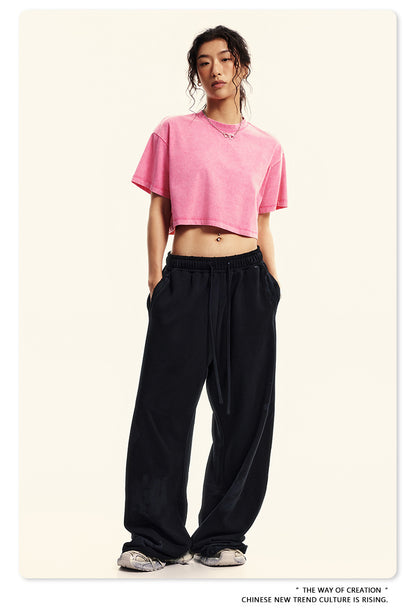 Fierce & Fitted 夏季美式復古做舊辣妹短款T袖N-7 水洗玫紅