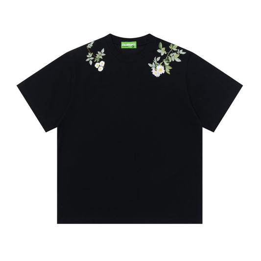 𝕃oose 𝔽it ☞𝟤𝟢𝟤𝟧 ☜美式復古花卉刺繡圓領寬版上衣D-6