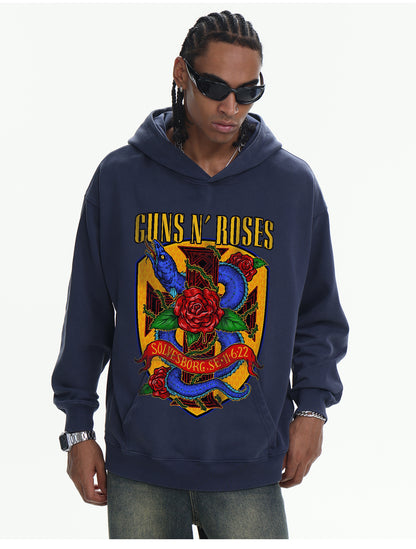 ♛𝔽𝕦𝕤𝕚𝕠𝕟 𝔽𝕠𝕔𝕦𝕤 ♛410G重磅水洗美式復古GUN ROSE連帽大學T  FZ-43