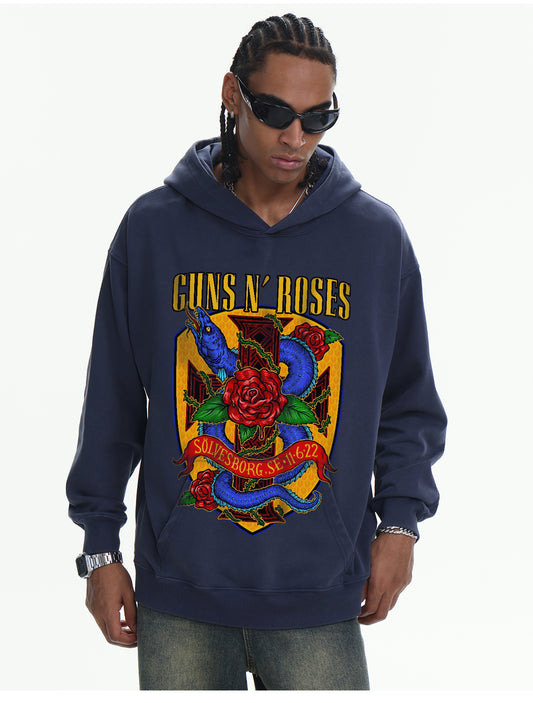 ♛𝔽𝕦𝕤𝕚𝕠𝕟 𝔽𝕠𝕔𝕦𝕤 ♛410G重磅水洗美式復古GUN ROSE連帽大學T  FZ-43