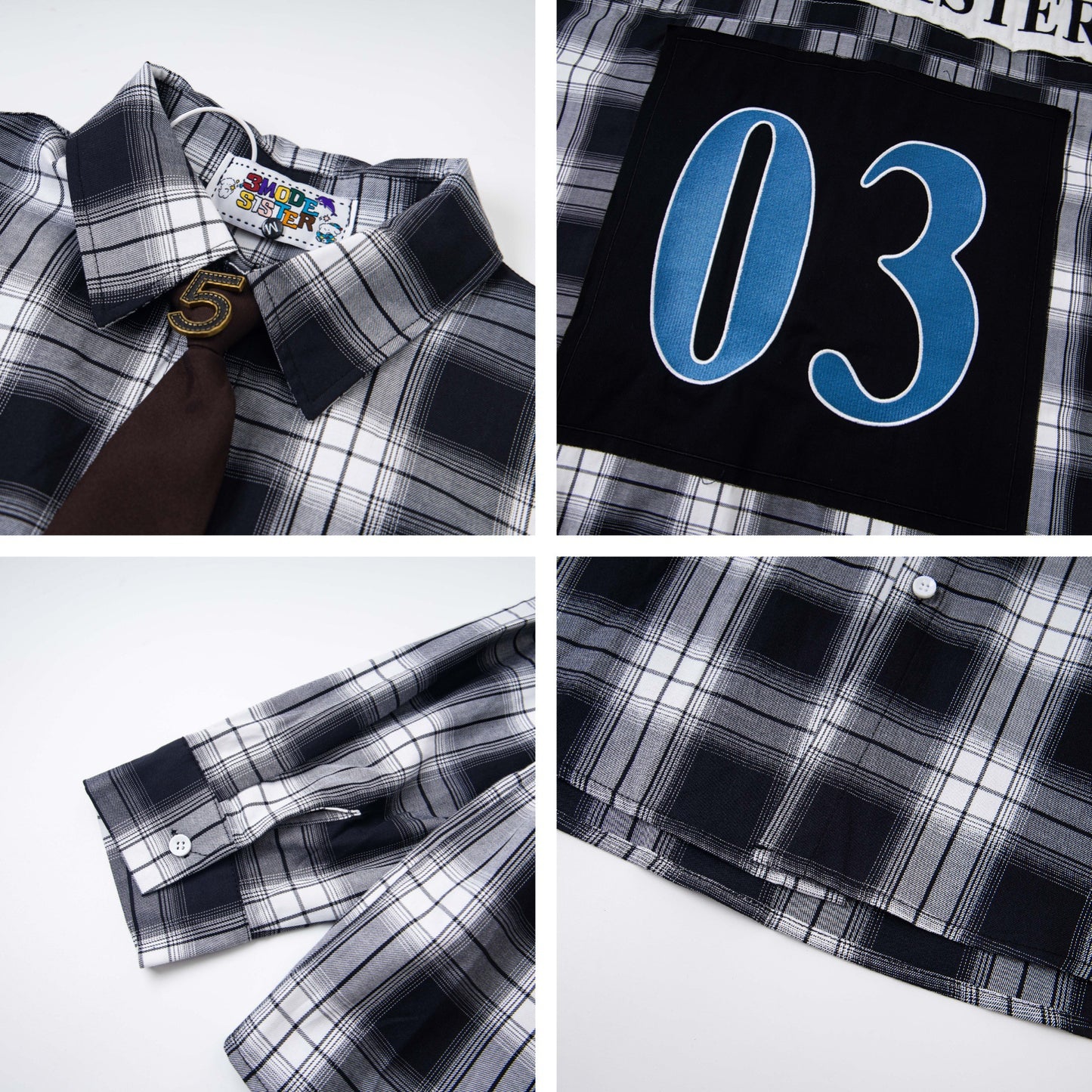 𝔼mbro 𝕊hirt𒉽2025秋冬領帶系列格子寬鬆襯衫外套MO-16