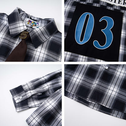 𝔼mbro 𝕊hirt𒉽2025秋冬領帶系列格子寬鬆襯衫外套MO-16