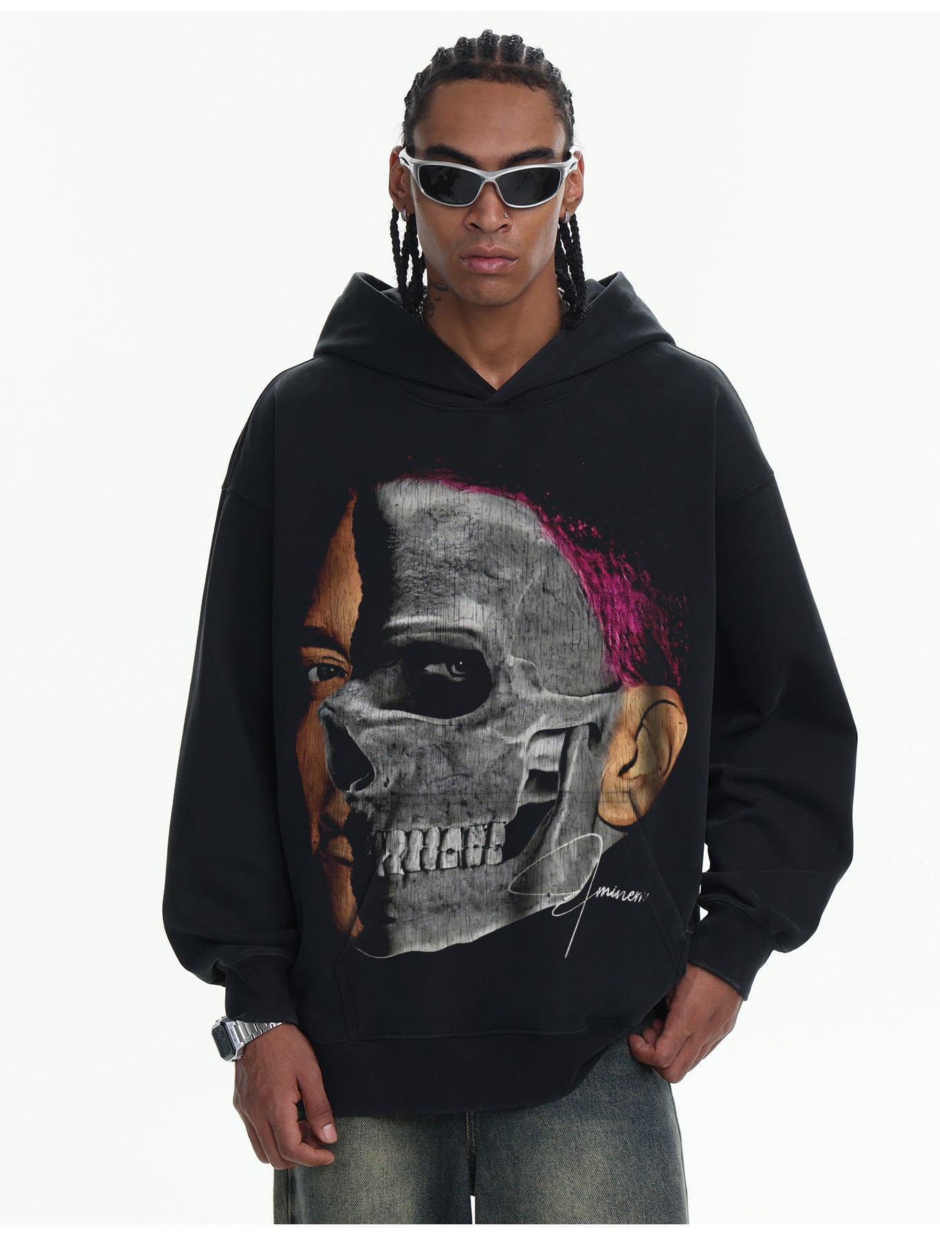 ♛𝔽𝕦𝕤𝕚𝕠𝕟 𝔽𝕠𝕔𝕦𝕤 ♛410G重磅水洗Eminem美式復古連帽大學T  FZ-71