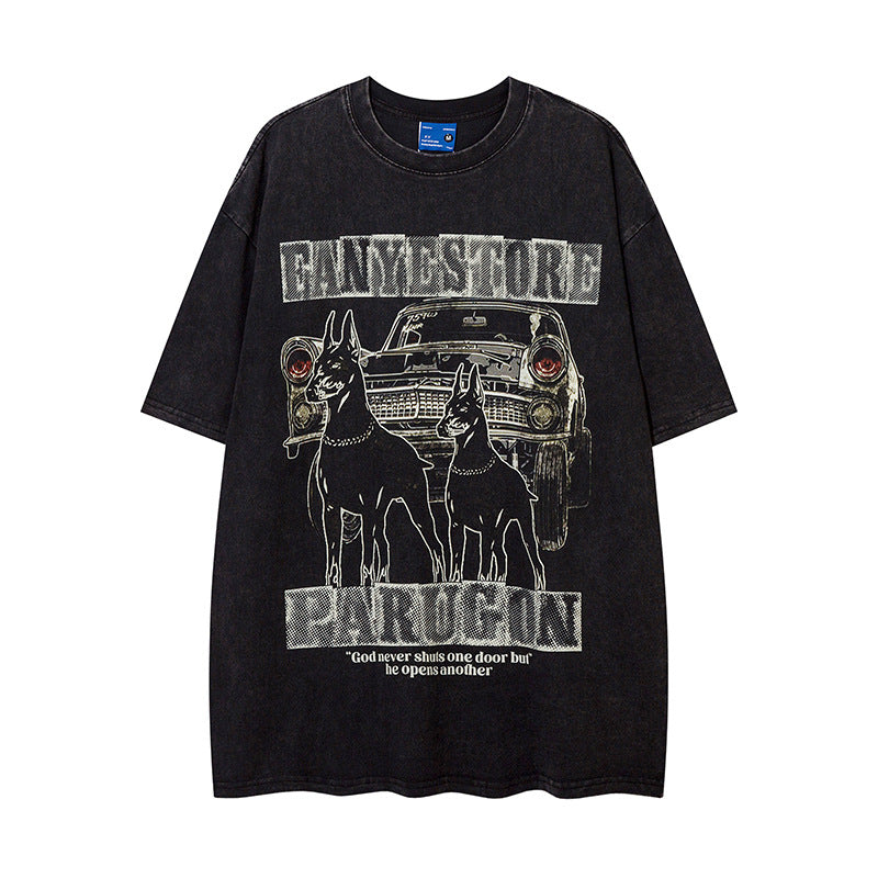 𝕃oose 𝔽it ☞𝟤𝟢𝟤𝟧 ☜美式復古杜賓犬圖案男女中性T-Shirt上衣 FY24