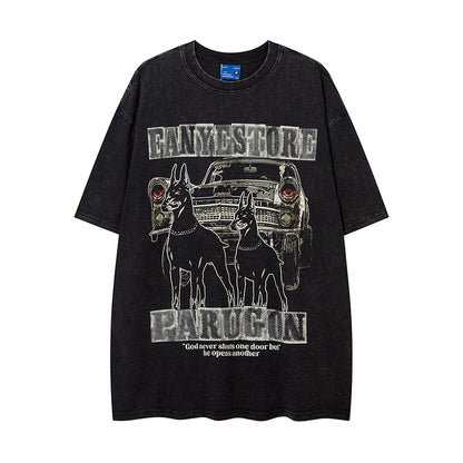 𝕃oose 𝔽it ☞𝟤𝟢𝟤𝟧 ☜美式復古杜賓犬圖案男女中性T-Shirt上衣 FY24