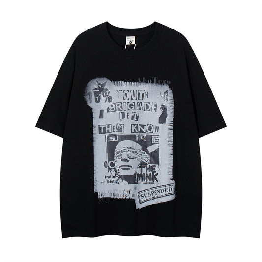 𝕃oose 𝔽it ☞𝟤𝟢𝟤𝟧 ☜美式復古字母拼貼印花 男女中性 T-Shirt寬版上衣 A-907