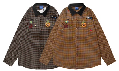 𝔼mbro 𝕊hirt𒉽2025秋冬可愛圖案刺繡寬鬆襯衫外套C-30