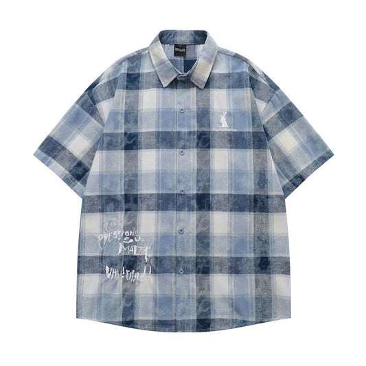 𝔼mbro 𝕊hirt𒉽美式復古可愛刺繡休閒寬鬆襯衫Y-1