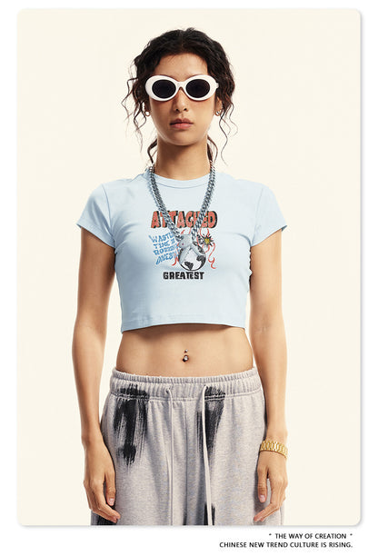 Fierce & Fitted 美式夏季修身字母印花辣妹短版上衣89 復古藍