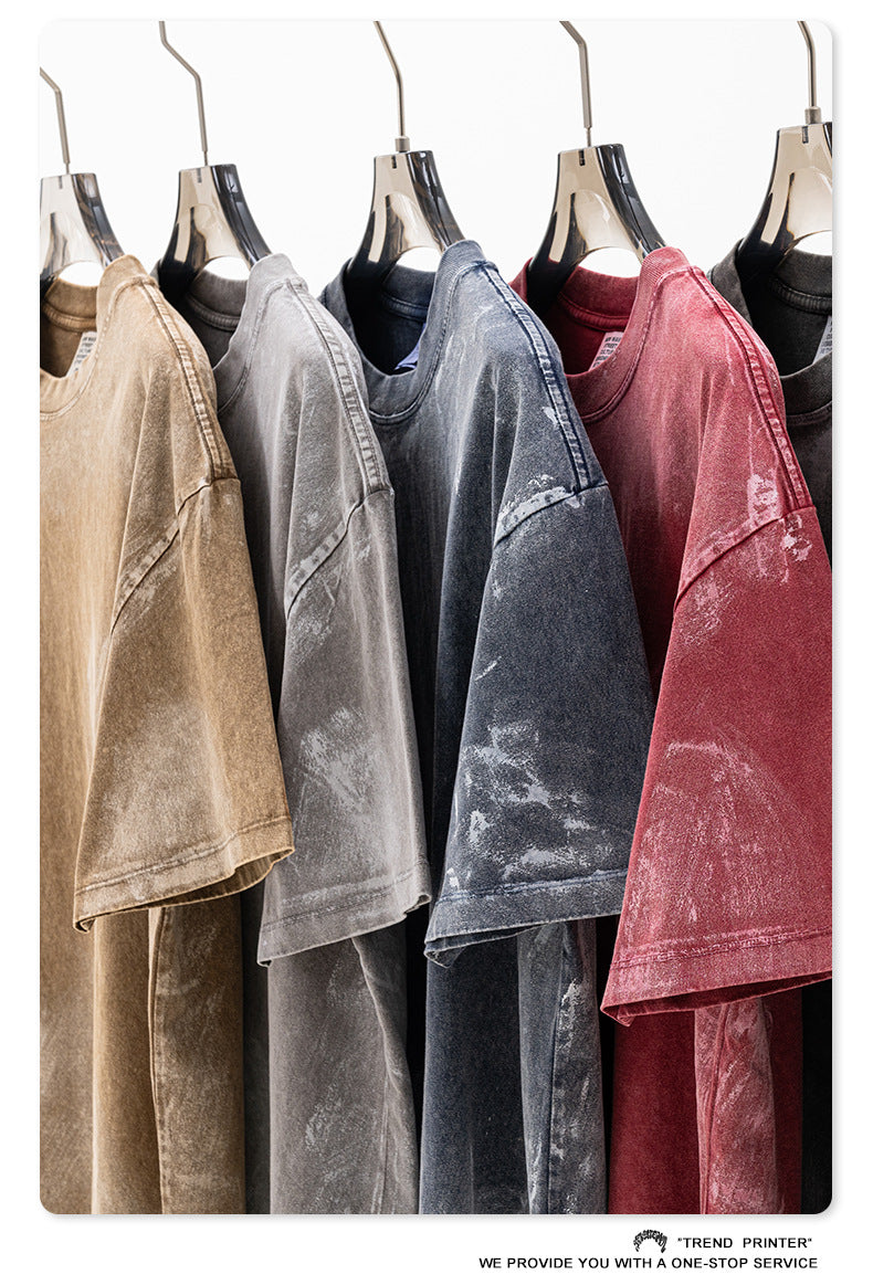 ▶𝔽𝕦𝕤𝕚𝕠𝕟 𝔽𝕠𝕔𝕦𝕤 ⌘𝓦𝓪𝓼𝓱𝓮𝓭 𝔀𝓲𝓷𝓭 ◀ 2025夏季歐美重磅水洗刷色大碼短袖高级感復古T恤 TZ-07