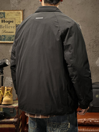 snɔoɟ uoı̣snɟ - 2025潮牌簡約工裝風短款羽绒服男士黑色翻領保暖百搭外套男羽绒服 FG-359