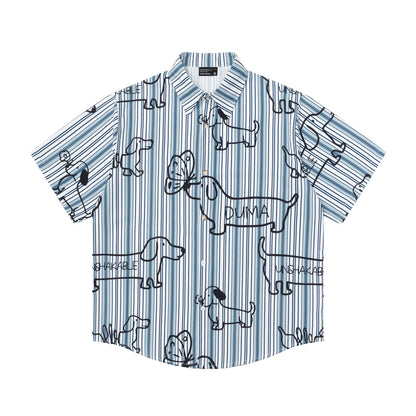 𝕃oose 𝔽it ☞𝟤𝟢𝟤𝟧 ☜日式復古臘腸狗印花休閒寬鬆襯衫	 DU-A101