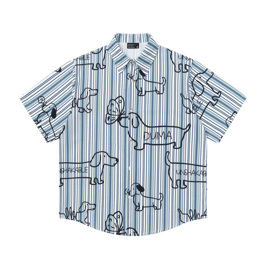 𝕃oose 𝔽it ☞𝟤𝟢𝟤𝟧 ☜日式復古臘腸狗印花休閒寬鬆襯衫	 DU-A101