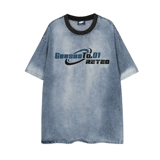 𝕃oose 𝔽it ☞𝟤𝟢𝟤𝟧 ☜美式復古水洗字母圓領寬版上衣G-9