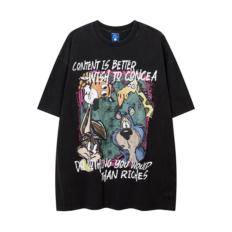 𝕃oose 𝔽it ☞𝟤𝟢𝟤𝟧 ☜美式復古趣味狗圖案男女中性T-Shirt上衣 FY36