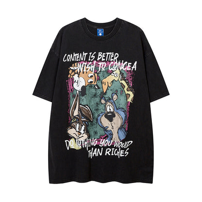 𝕃oose 𝔽it ☞𝟤𝟢𝟤𝟧 ☜美式復古趣味狗圖案男女中性T-Shirt上衣 FY36