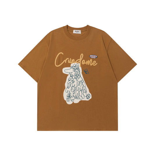 𝕃oose 𝔽it ☞𝟤𝟢𝟤𝟧 ☜美式復古設計感貼布繡圓領寬版上衣TN-51