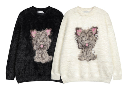 ⓀⓃⒾⓉ𒉽2025秋冬復古慵懶小狗圓領針織 M-14