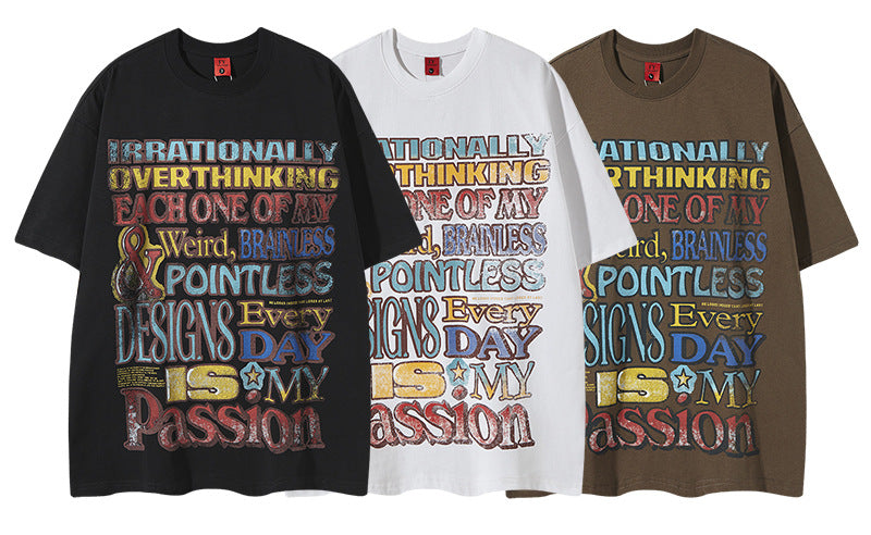 𝕃oose 𝔽it ☞𝟤𝟢𝟤𝟧 ☜美式復古印花字母寬版上衣F-82