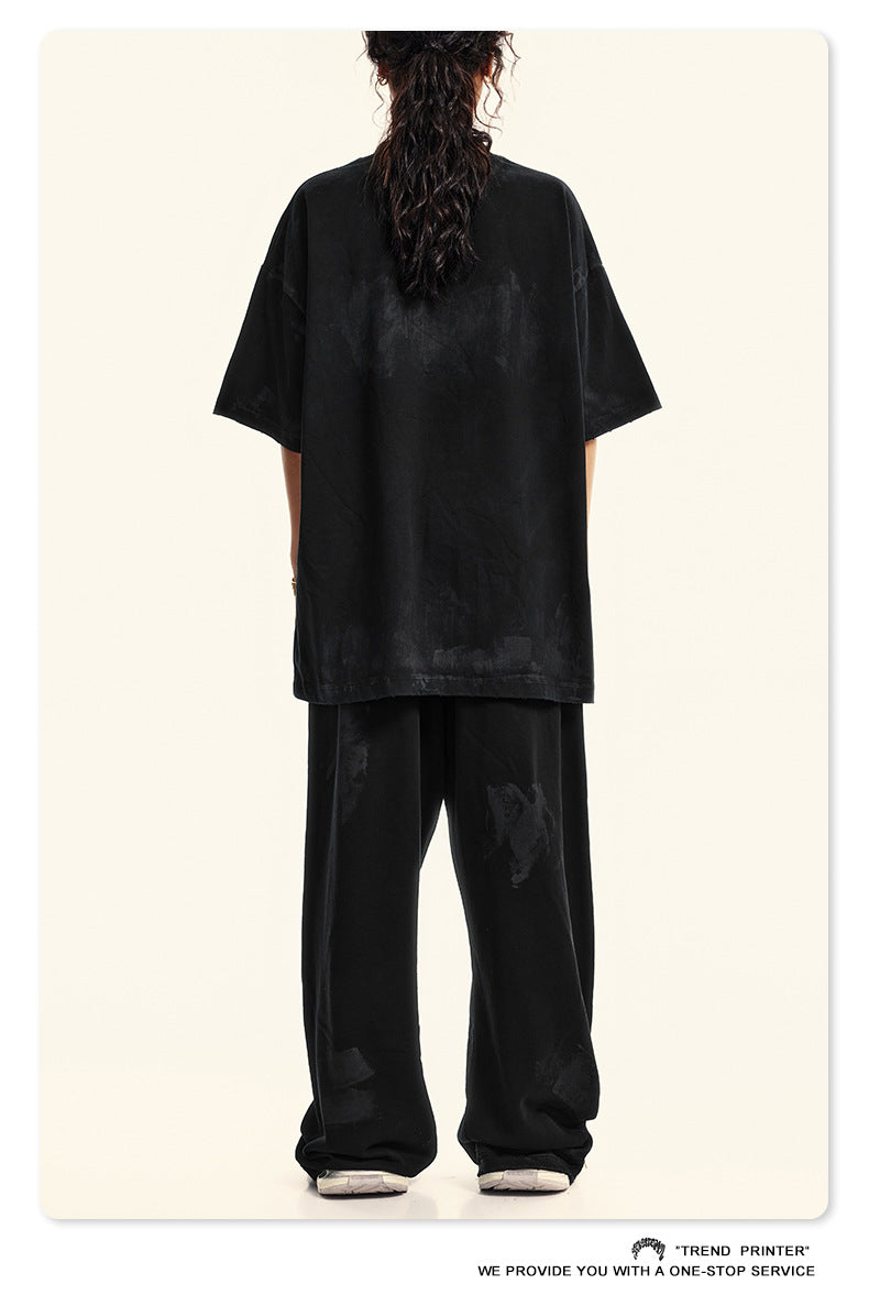 ▶𝔽𝕦𝕤𝕚𝕠𝕟 𝔽𝕠𝕔𝕦𝕤 ⌘𝓦𝓪𝓼𝓱𝓮𝓭 𝔀𝓲𝓷𝓭 ◀2025夏季美式重磅字母印花小圓領高级感短袖T恤  TZ-11