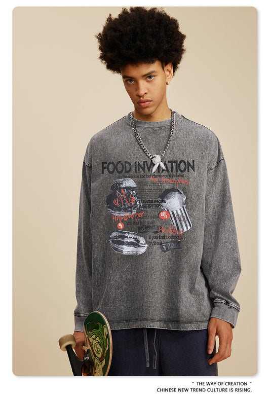 ♛𝔽𝕦𝕤𝕚𝕠𝕟 𝔽𝕠𝕔𝕦𝕤 ♛2025秋冬復古水洗印花大學T W-54