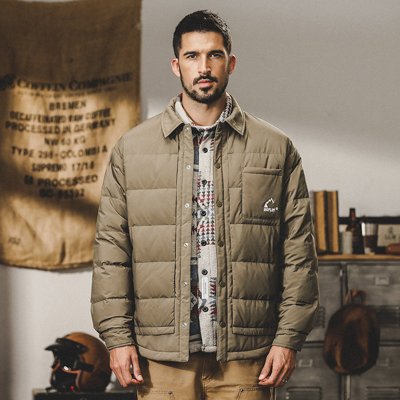 snɔoɟ uoı̣snɟ - 美式復古襯衫式羽绒服冬季新款時尚簡約輕薄保暖羽绒夾克外套 FG-346