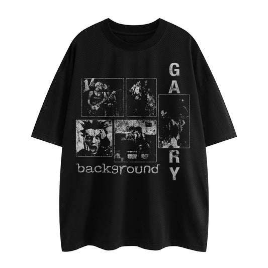 𝕃oose 𝔽it ☞𝟤𝟢𝟤𝟧 ☜美式復古暗黑印花網洞設計感男女中性 T-Shirt寬版上衣     SU-8