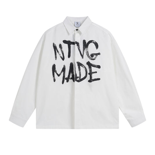 𝔼mbro 𝕊hirt𒉽秋冬長袖復古英文字母百搭寬鬆襯衫 NT-84