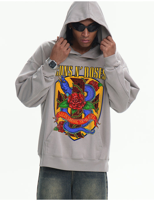 ♛𝔽𝕦𝕤𝕚𝕠𝕟 𝔽𝕠𝕔𝕦𝕤 ♛410G重磅水洗美式復古GUN ROSE連帽大學T  FZ-43