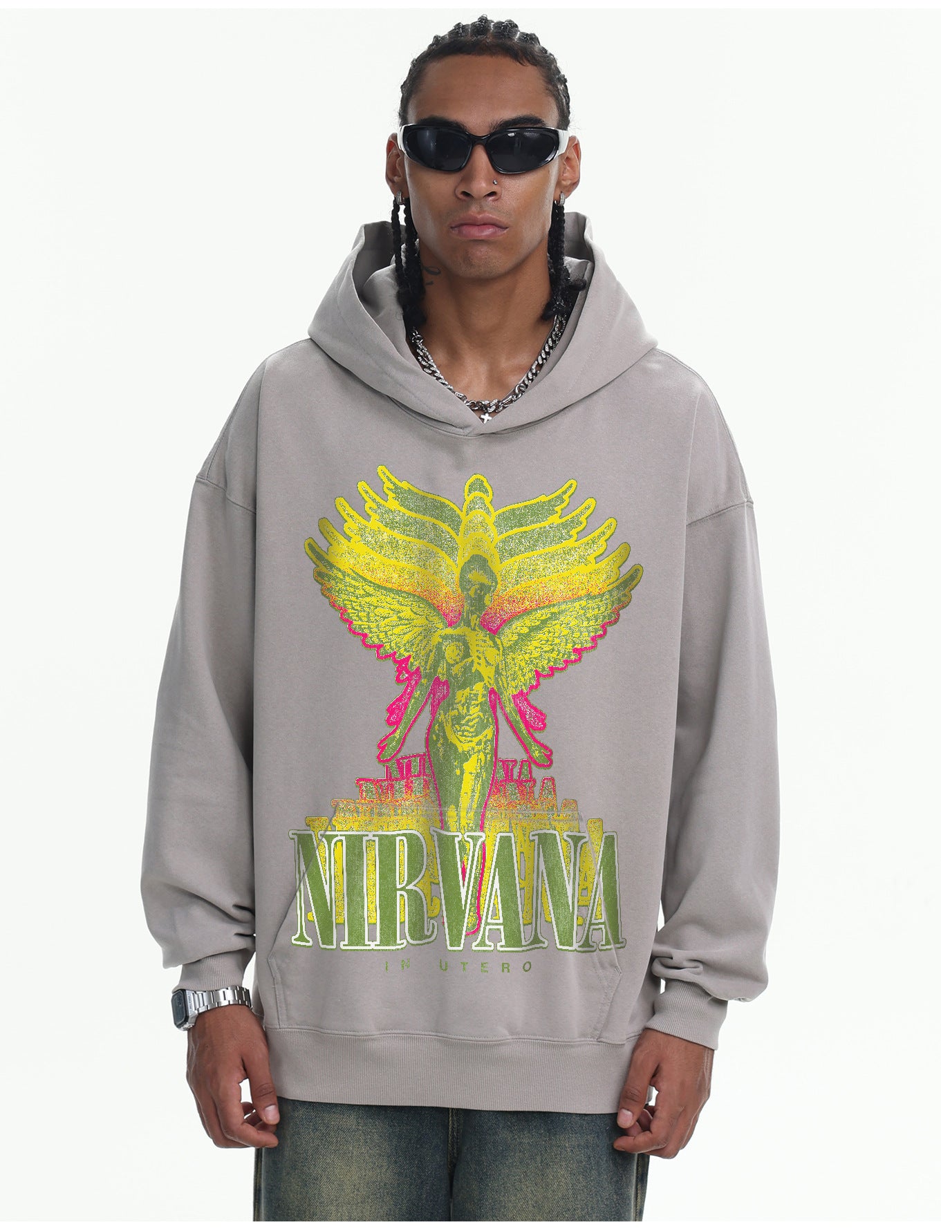 ♛𝔽𝕦𝕤𝕚𝕠𝕟 𝔽𝕠𝕔𝕦𝕤 ♛410G重磅水洗美式復古NIRVANA連帽大學T  FZ-54