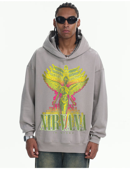 ♛𝔽𝕦𝕤𝕚𝕠𝕟 𝔽𝕠𝕔𝕦𝕤 ♛410G重磅水洗美式復古NIRVANA連帽大學T  FZ-54