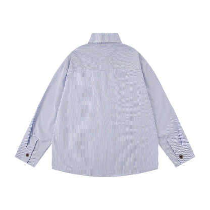 𝔼mbro 𝕊hirt𒉽2025秋冬小貓圖案刺繡條紋襯衫N-46