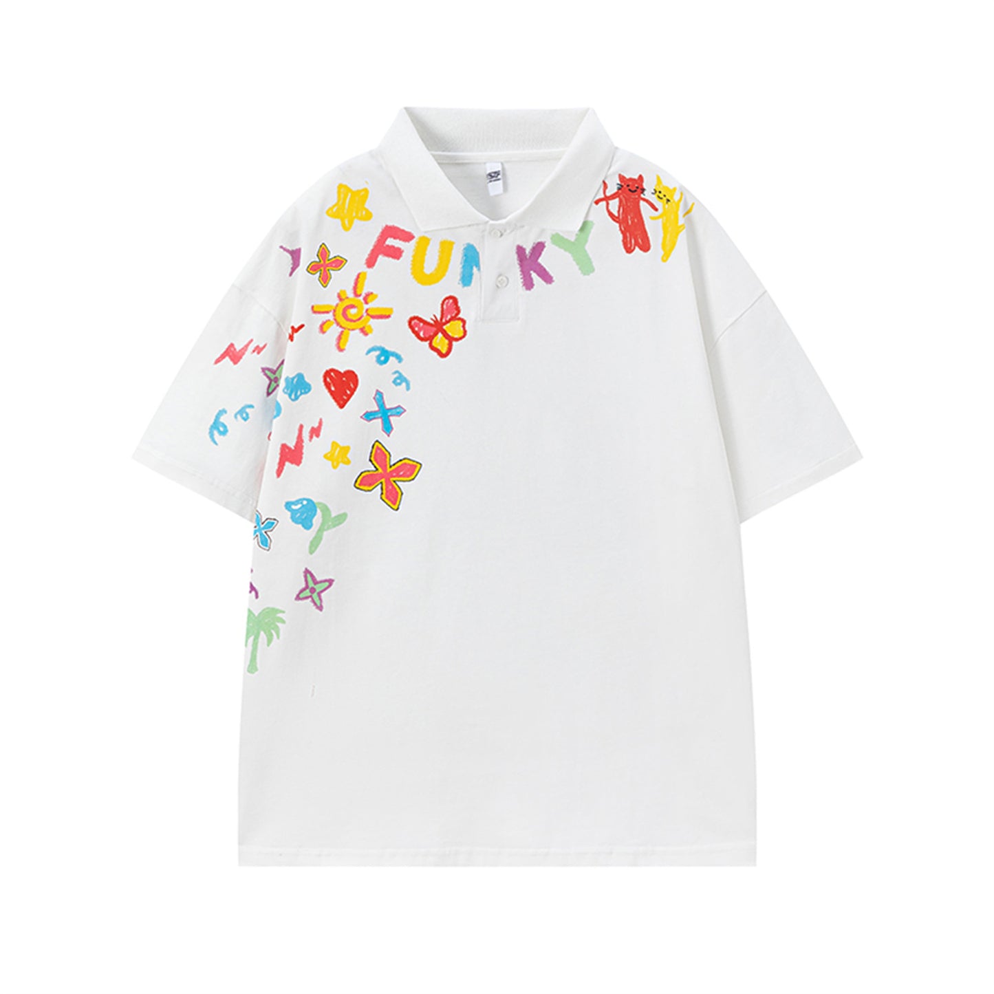 𝕃oose 𝔽it ☞𝟤𝟢𝟤𝟧 ☜美式復古抽象印花翻領寬版上衣SA-02