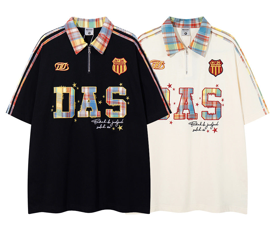 𝕃oose 𝔽it ☞𝟤𝟢𝟤𝟧 ☜美式復古DAS刺繡字母翻領男女中性 T-Shirt寬版上衣 DA-779