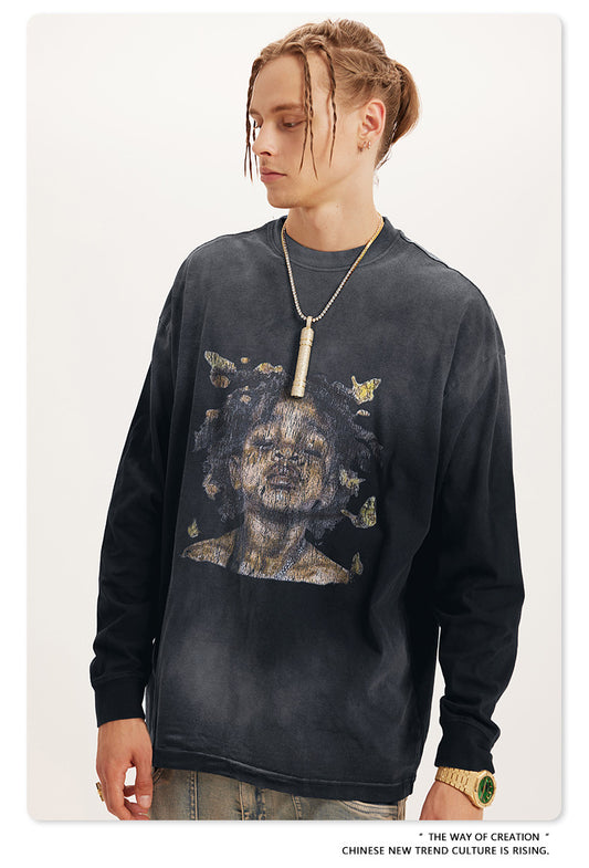 ♛𝔽𝕦𝕤𝕚𝕠𝕟 𝔽𝕠𝕔𝕦𝕤 ♛2025秋冬復古水洗印花大學T W-55