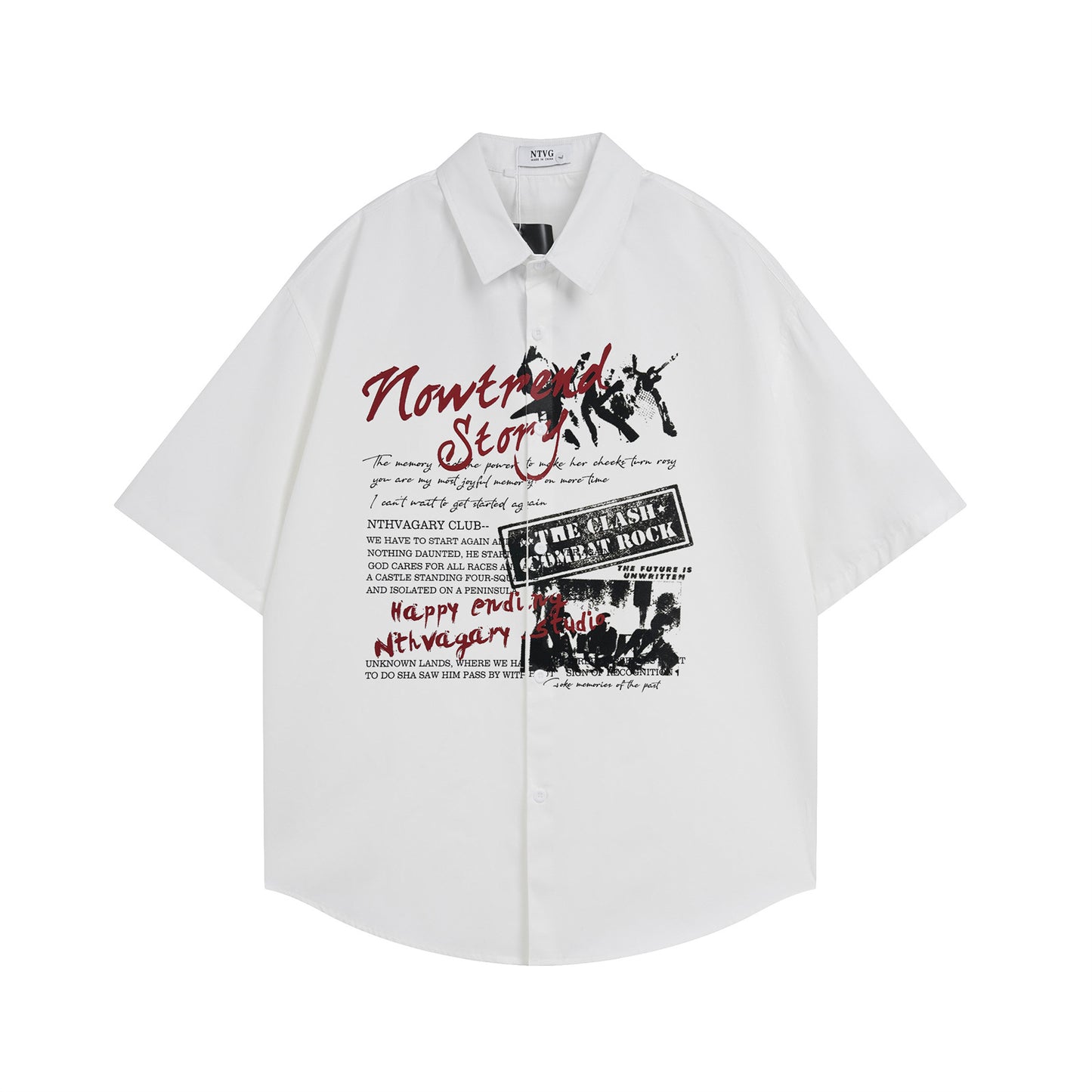 𝕃oose 𝔽it ☞𝟤𝟢𝟤𝟧 ☜美式復古STORY字母印花百搭休閒寬鬆襯衫  N-38