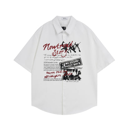 𝕃oose 𝔽it ☞𝟤𝟢𝟤𝟧 ☜美式復古STORY字母印花百搭休閒寬鬆襯衫  N-38