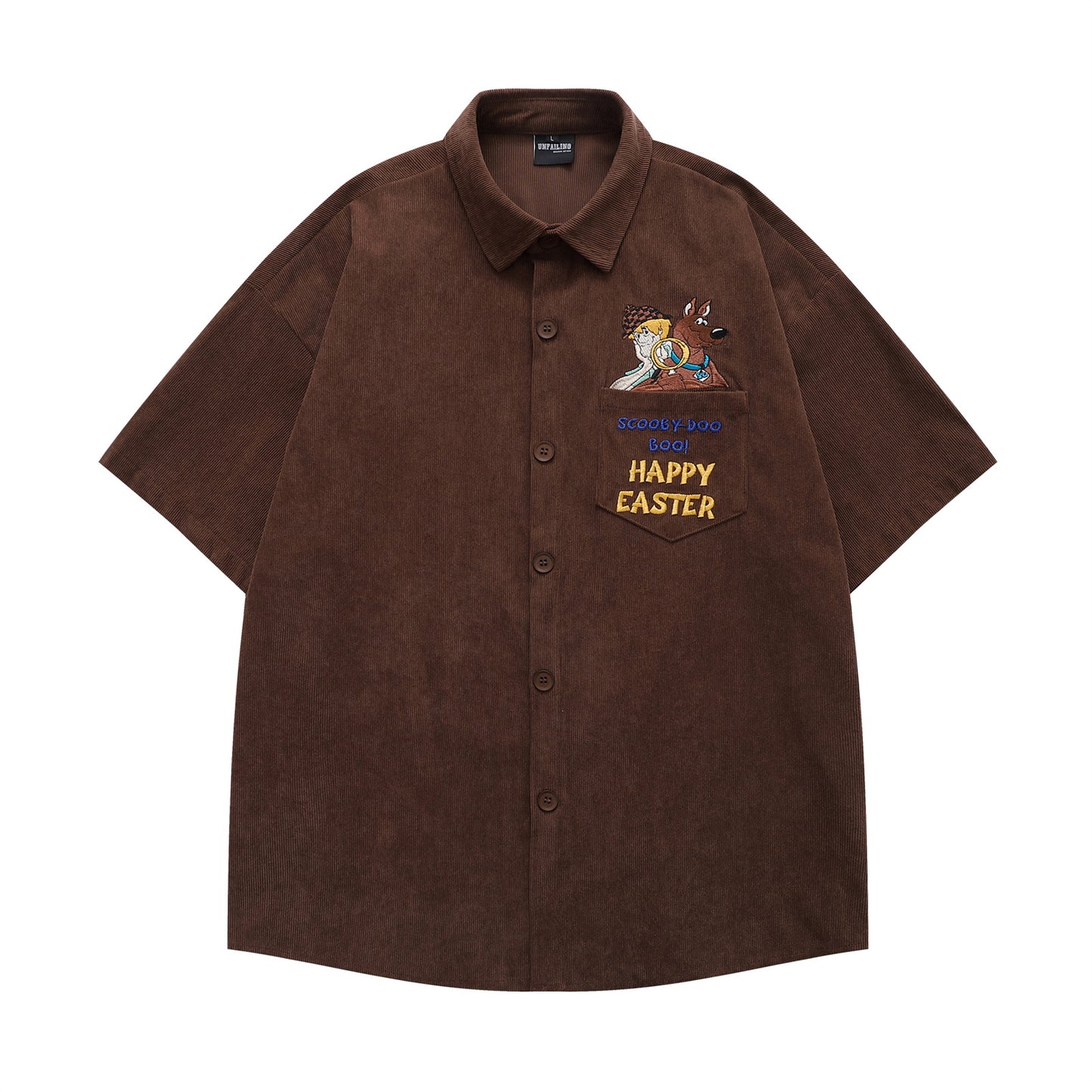 𝔼mbro 𝕊hirt𒉽美式復古趣味卡通燈芯絨短袖寬鬆襯衫 YD-86