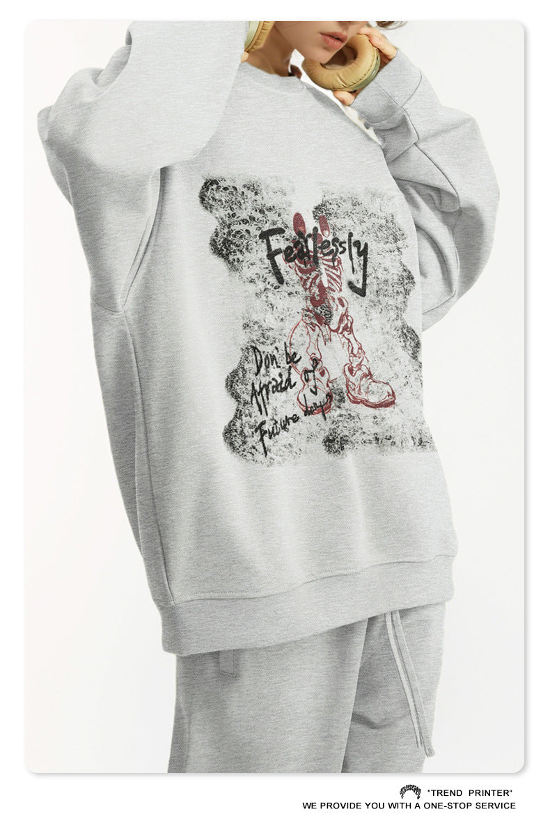 ♛𝔽𝕦𝕤𝕚𝕠𝕟 𝔽𝕠𝕔𝕦𝕤 ♛2025秋冬高磅水洗印花寬鬆落肩厚T 916