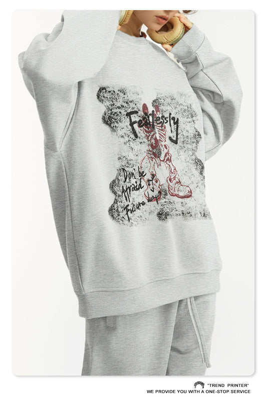 ♛𝔽𝕦𝕤𝕚𝕠𝕟 𝔽𝕠𝕔𝕦𝕤 ♛2025秋冬高磅水洗印花寬鬆落肩厚T 916