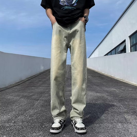 ♜  𝔽𝕦𝕤𝕚𝕠𝕟 𝔽𝕠𝕔𝕦𝕤  𖥟 𝖏𝖊𝖆𝖓𝖘  ☞ 牛仔裤褲夏季新款ins潮牌拉鏈設計時尚寬鬆直筒褲 D-110