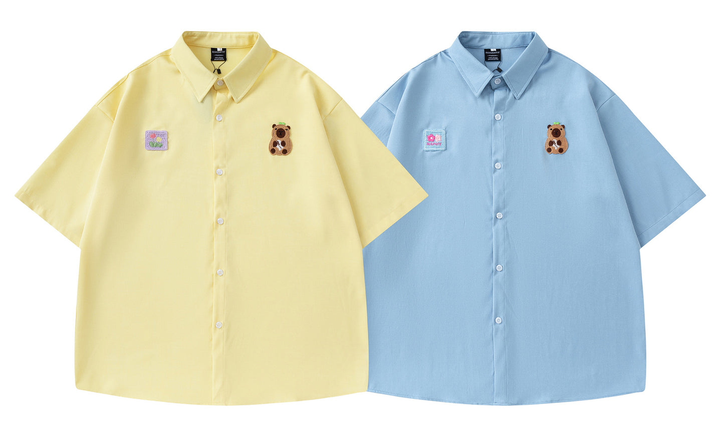 𝔼mbro 𝕊hirt𒉽美式復古可愛刺繡百搭休閒襯衫 RF-81