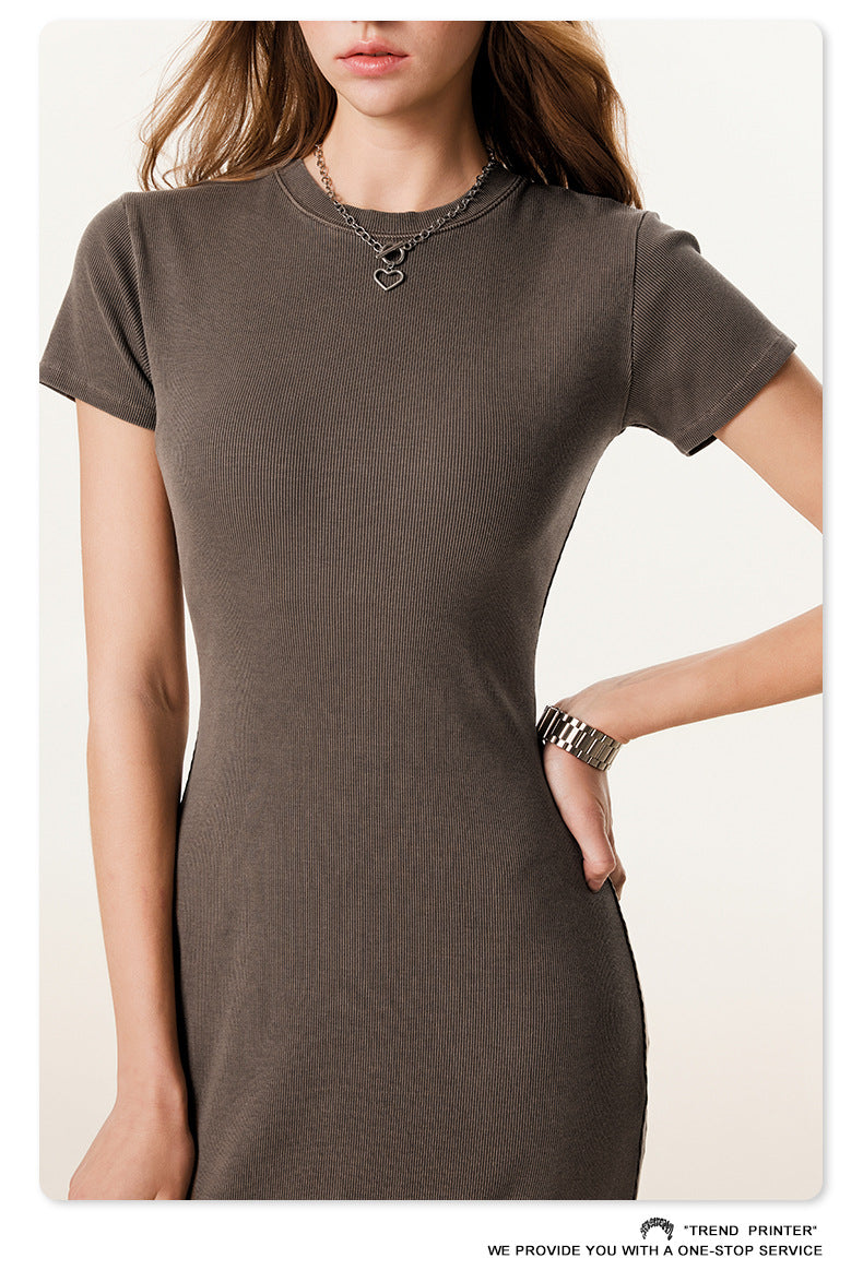 Fierce & Fitted 夏季辣妹必備修身款短袖連身長裙 咖啡色