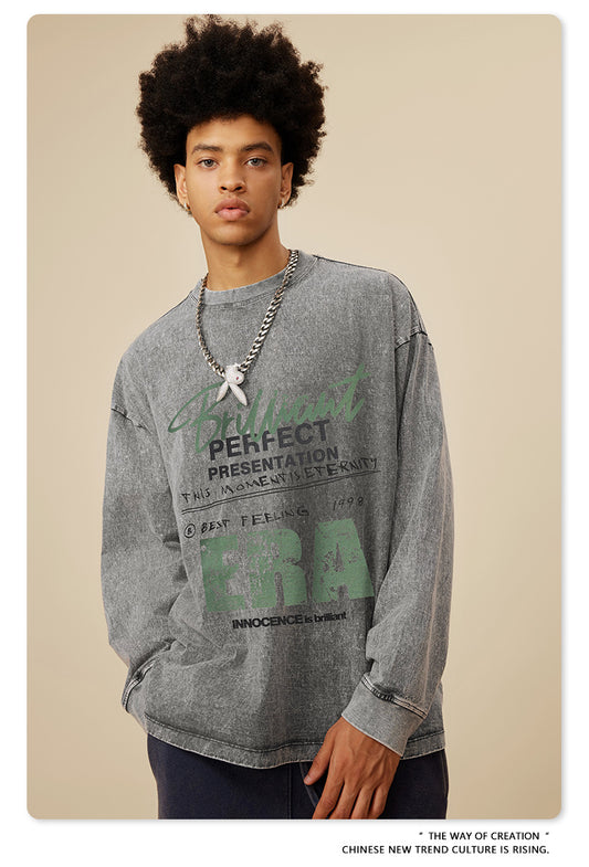 ♛𝔽𝕦𝕤𝕚𝕠𝕟 𝔽𝕠𝕔𝕦𝕤 ♛2025秋冬復古水洗印花大學T W-01