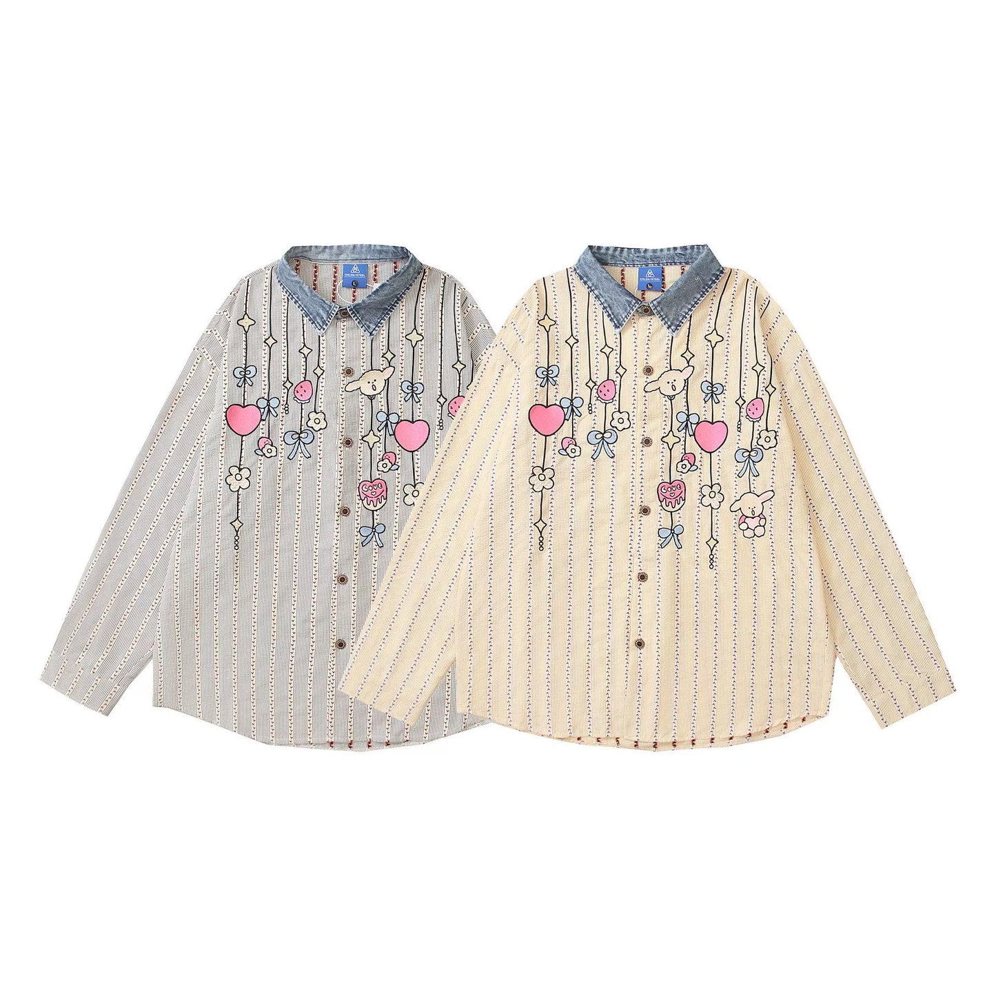 𝔼mbro 𝕊hirt𒉽2025秋冬可愛圖案刺繡寬鬆襯衫外套C-81